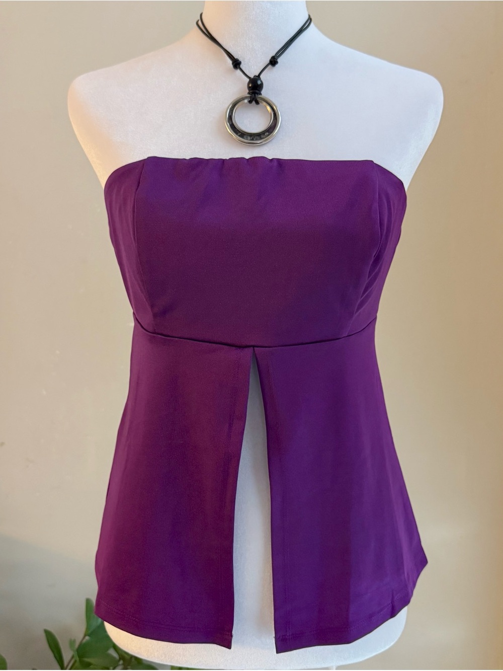 Timing Strapless Purple Split-Front Top